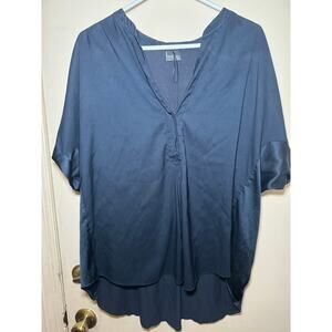 Your Sixth Sense Navy Blue Satin-Trim Blouse | EU 50 (Loose Fit) ~ US XXL